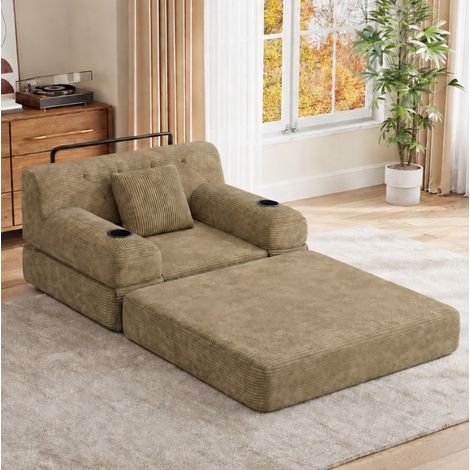 Divano letto 107x80x81 cm in tessuto a coste kaki salvaspazio FloraGrace (1/5)