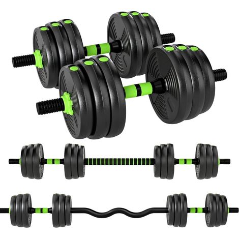 Set d'haltères réglables 20 kg 3-en-1 avec disques en plastique et poignée antidérapante pour entraînement de force (1/5)