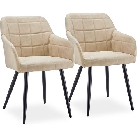 Dining Chairs,2x  Faux Leather Kitchen Leisure Chairs, Lounge Reception Chairs for Home Office Furniture, Champagne (1/5)