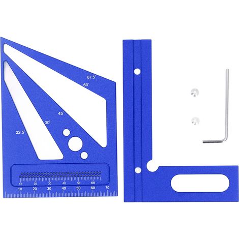 [JAMAIS UTILISÉ]Équerre de mesure multi-angles 3D pour le travail du bois, outil de traçage, rapporteur 22,5°-90°, alliage d'aluminium bleu (1/5)