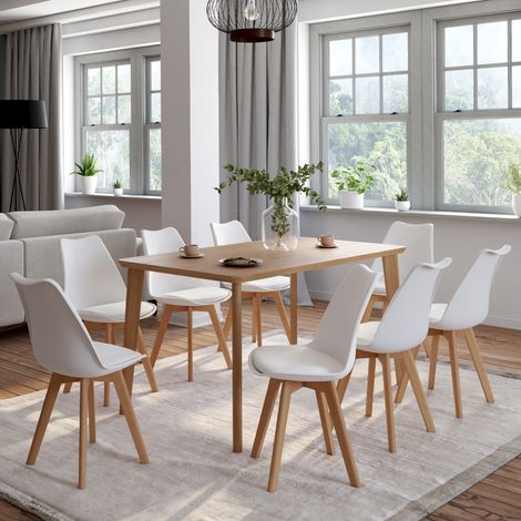 Lote de 8 sillas de comedor escandinavas SARA blancas (1/5)