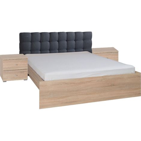 Set per camera da letto MAXIM. Letto matrimoniale 160x200 cm + cassetto + rete a doghe + due comodini.