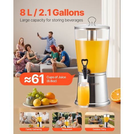 Distributeur de Boissons Capacité 8 L, Fontaine à Eau en Acier Inoxydable et Plastique, avec Robinet et Compartiment à Glace, Distr… (1/5)