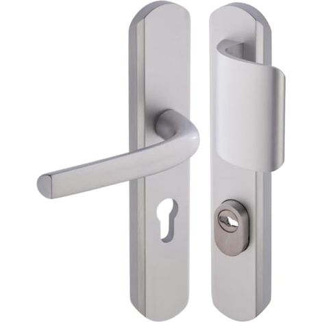 1 - Poignée Sur Plaque - Porte Palière - Aluminium Argent - Entraxe 195mm - Protecteur Cylindre Ajustable - Fixation Invisible