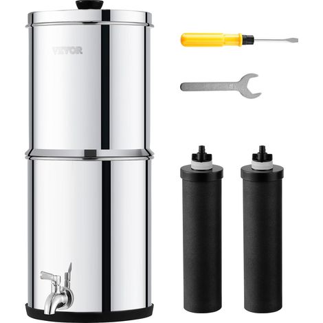 Système de Filtration d'Eau par Gravité 5,5 L, Filtre à Eau par Gravité de Comptoir, en Inox 304, Réduction du Plomb et jusqu'à 99 % du Chlore, avec 2 Filtres à Charbon et Robinet, Domicile (1/5)