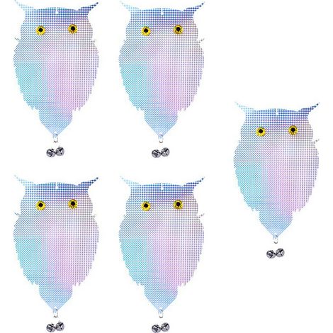 Répulsif à oiseaux, anti-pigeons, en forme de hibou, réfléchissant et lumineux, lot de 5 avec clochette. (1/4)
