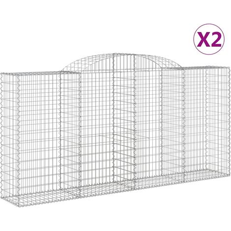 Paniers à gabions arqués 2 pcs  Mur en gabion 300x50x140/160 cm fer galvanisé