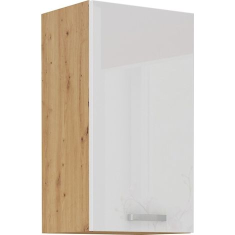 Hängeschrank 45 cm Eiche Artisan + Weiß Hochglanz Küchenzeile Küchenblock Küche (1/4)