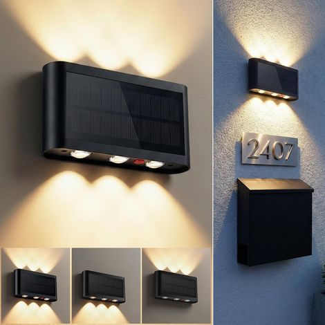 1 Pièce Lampe Solaire Extérieur Avec 6 LED, 2000mAh Lumière Solaire Extérieure IP65 Imperméable Applique Murale Sans Fil 3 Modes Lumière Éclairage Extérieur pour Terrasse Entrée Jardin