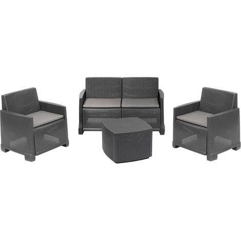 PROGARDEN tresillo como 4 piezas + 4 cojines antracita conjunto