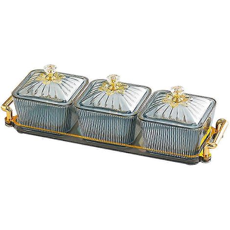 Boîte de conservation des aliments, plateau à apéritifs compartimenté, plateau multifonction pour apéritifs, plateau de service pour apéritifs à la maison, à l'hôtel, fruits secs-Gray (1/5)