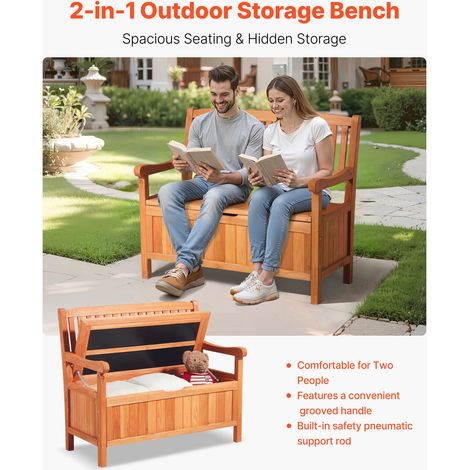 Banc de Rangement Extérieur en Bois Coffre de Jardin 125 L Banc de Terrasse 2 en 1 avec Poignée Latérale, Capacité de Charge 319,8… (1/5)