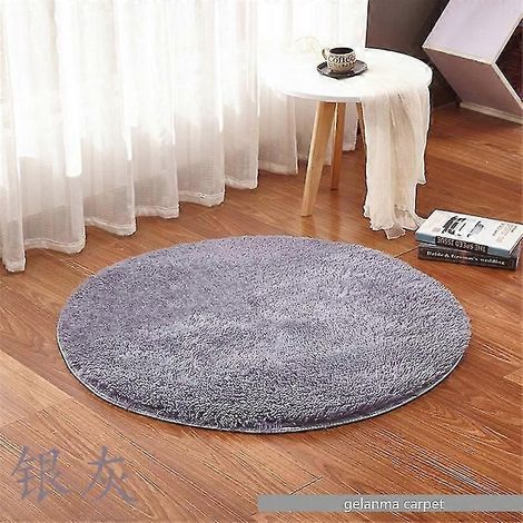Tapis de bain antidérapant et absorbant rond à poils longs 80 cm de diamètre gris argenté (1/3)