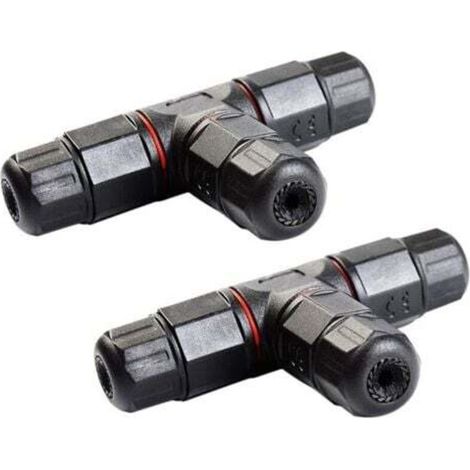 Waterproof cable connector sleeve for junction box, T-shaped external cable connector sleeve, 2 pieces (black)