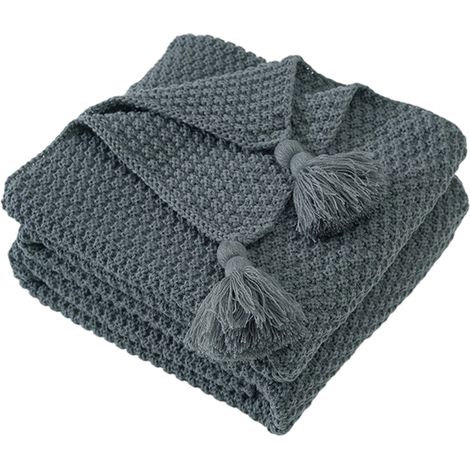 Couverture en laine tricotée à pompons, couverture bébé, couverture pour la pause déjeuner, châle, couverture décontractée pour canapé avec pompons (1/5)
