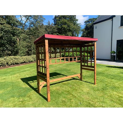 Large Universal Shelter - Redwood - L92 x W225 x H194 cm - Burgundy Roof Cover Included - Fully Assembled