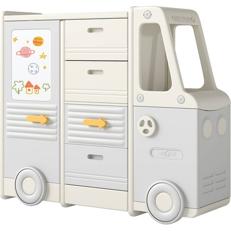 Costway – Organisateur de rangement pour jouets enfants – Armoire en forme de bus avec 4 tiroirs amovibles – Matériaux HDPE et PP – Dimensions 112 x 34 x 94 cm (1/5)