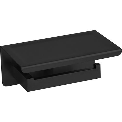 BALNEO - porte-papier toilette avec étagère en acier inox noir - dérouleur QARX inoxydable - support papier WC en métal (1/2)