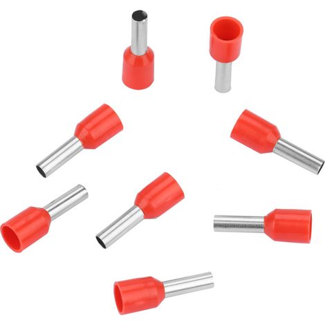 Lot de 500 connecteurs électriques E2508, tubes à sertir isolés, embouts de câble rouges, cosse froide pressée, kit de raccordement filaire (1/5)