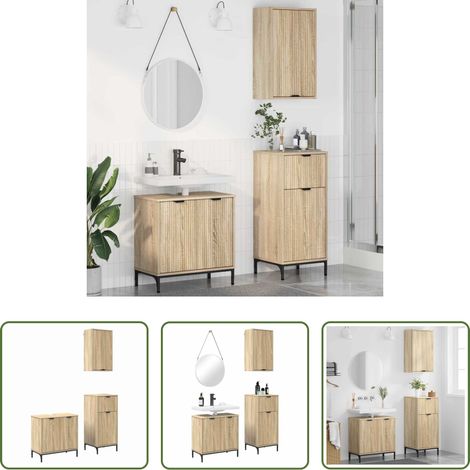 vidaXL Holzwerkstoff - Badezimmermöbel Set mit Regal 3 pcs Sonoma-Eiche Holzwerkstoff (1/5)