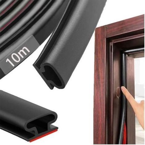 Portes et fenêtres, joints de porte en caoutchouc de type D, isolation contre le froid et le bruit (noir 10 mètres) (1/5)