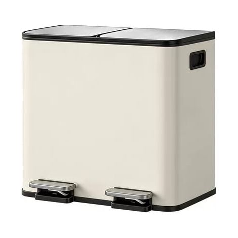 Poubelle cuisine 30L 2 compartiments inox pédale Soft-Close tri sélectif (1/3)