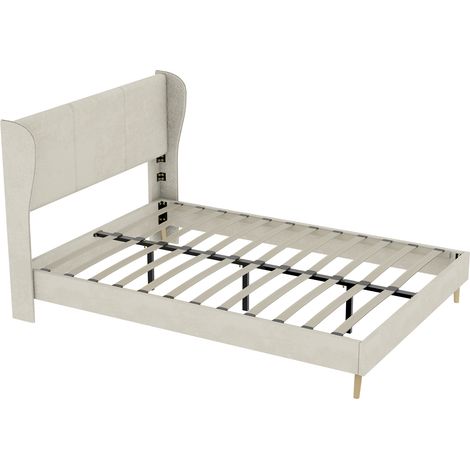 Cama tapizada moderna beige 160 x 200 cm con cabecero capitoné, sin almacenaje HOMVRA (1/5)