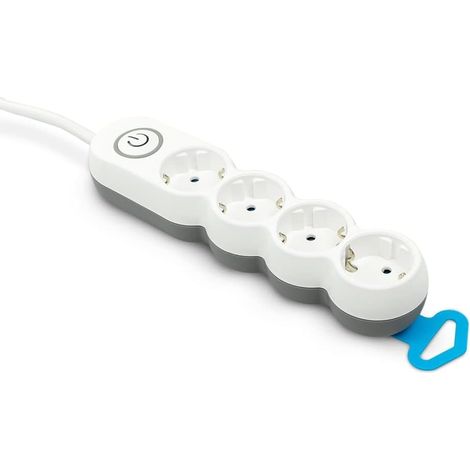 Multiprise à 4 Prises, avec Interrupteur, Prises Plates, multiprise de 1,4 mètre, sécurité Enfants, Couleur Blanche, Gamme Design (1/5)