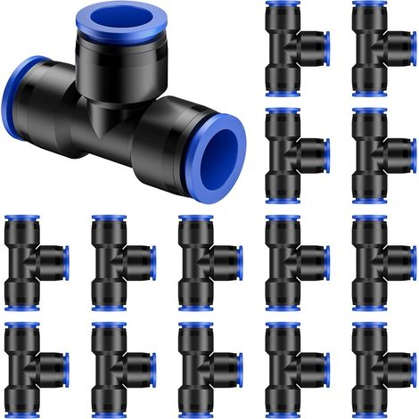 15 pièces Raccords en T 16 mm pour tuyau 12,7 mm (ID 12,7 mm x OD 15,8–16,2 mm), push-to-fit 3 voies, anti-fuite (1/5)