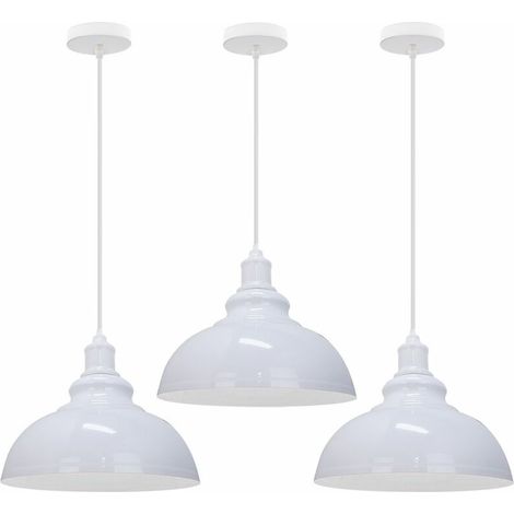 JKWG Lot de 3 Suspensions luminaires en Fer, Abat-Jour Épais avec Technologie Peinture, Luminaire Suspendu E27 Blanc, Suspension Industrielle Corde Ajustable pour Chambre et Restaurant - Blanc (1/5)