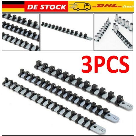 Lot de 3 rails porte-douilles muraux 1/4", 3/8" et 1/2" pour atelier (1/5)