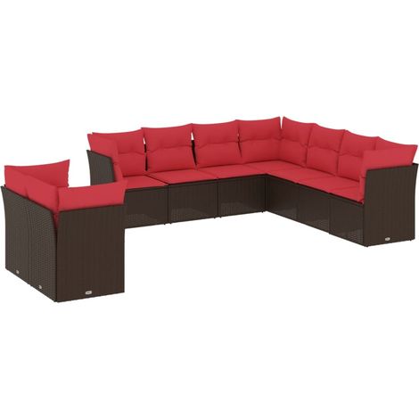 9-teiliges Gartensofa-Set mit Kissen, braun, Polyrattan vidaXL (1/5)