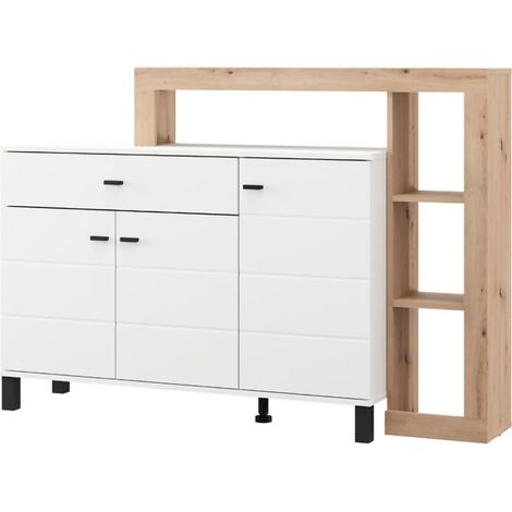 Credenza Piriap, Madia 5 Ripiani, un Cassetto, 3 Ante, 145x35x101h cm Bianco