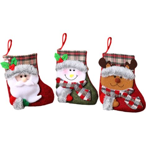 Adorables décorations de Noël, mini chaussettes de Noël au style classique, chaussettes de Noël 3D faciles à suspendre grâce à leur design appliqué. (1/5)
