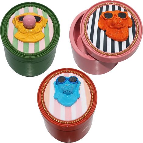 Scatole decorative cane pop art con occhiali resina 12 cm