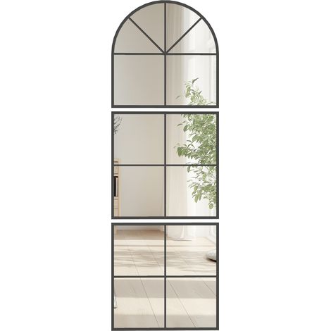 Specchio da parete ad arco 60 x 180 cm a forma di finestra con cornice in metallo, per soggiorno, camera da letto, corridoio, nero