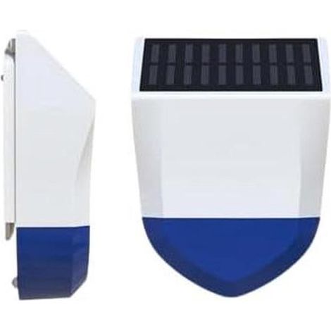 Sirena exterior - Alarma con luz - Seguridad para el hogar - Alimentación solar - 20 x 15 x 6,6 cm - Blanco (1/2)