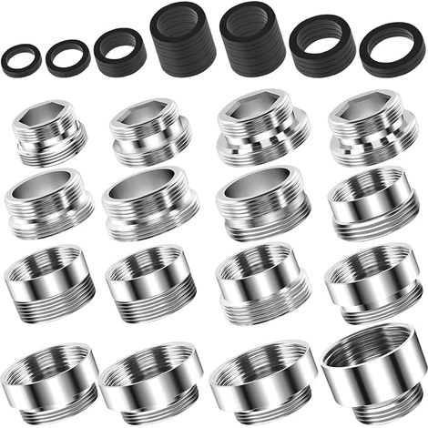 16 pièces Adaptateur de Robinet, 16-28mm Adaptateur de Filetage de Robinet pour purificateur d'eau, raccord de Tuyau de Cuisine et d'arrosage (32 rondelles incluses) (1/5)