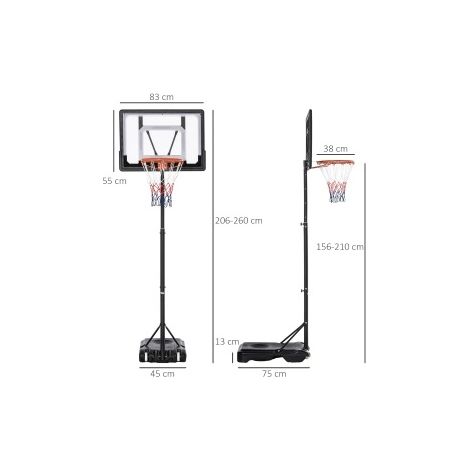 CHICFURN Canasta de baloncesto exterior regulable para niños 83 x 75 x 260 cm negro, con ruedas (1/5)