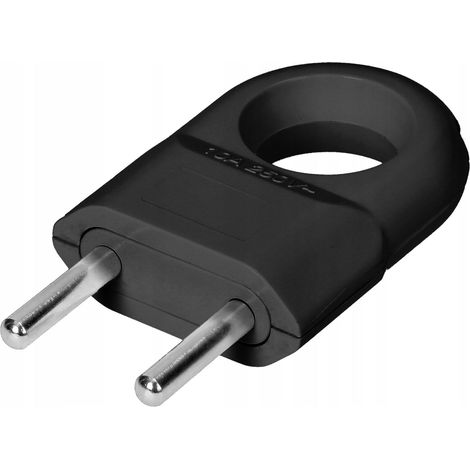 Euro-Flachstecker 2P - Schwarz - Mit praktischem Griff - Ohne Erdung - Robust und vielseitig (1/2)