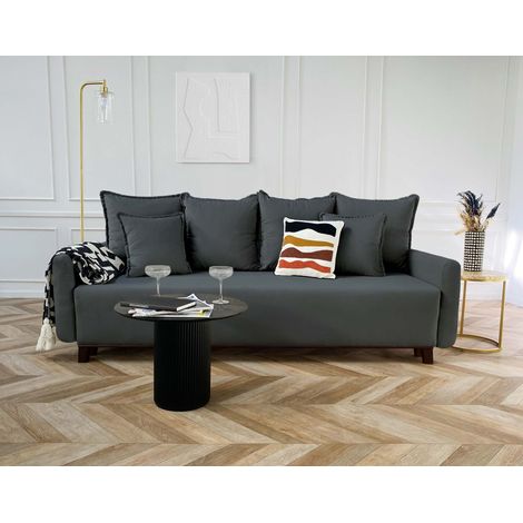 Apia - 3-sitzer sofa - schlaffunktion und bettkasten - aus samt - dunkelgrau