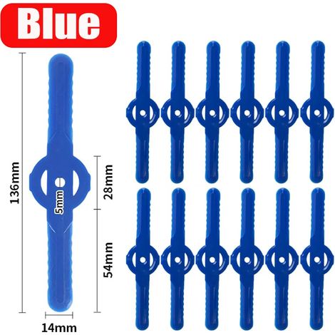 (50 pièces, bleu) Lames de tondeuse à gazon en plastique haute résistance, faciles à installer, pièces de rechange pour débroussailleuse de jardin. (1/4)