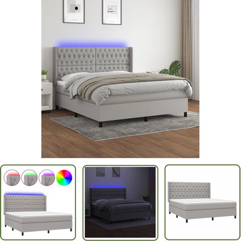 The Living Store Boxspringbett mit Matratze & LED Hellgrau 160x200 cm Stoff - Boxspringbett - Doppelbett - Bettenrahmen - Lattenrost - Matratze (1/5)