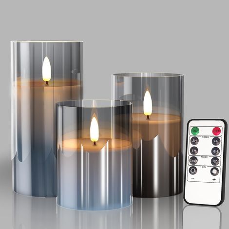 LED gris bougies, bougies couleurs flamelless lumière clignotant pour le mariage de vacances décoration de fête de famille (3 paquet) - chaudes (1/5)