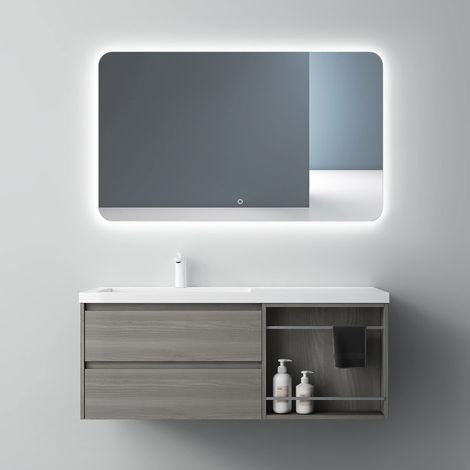 Mai & Mai Meuble de Salle de Bain Chêne Foncé avec Lavabo et Miroir Meuble sous Vasque 120x46x49cm Meuble Suspendu avec 2 Tiroirs et 1 Compartiment de Rangement (1/5)