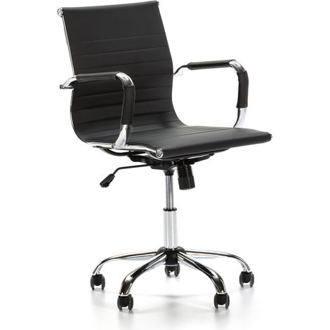 Vs Venta-Stock – Fauteuil de bureau inclinable noir en cuir synthétique – Accoudoirs rembourrés – Hauteur réglable 91,5/101 cm – Largeur 54 cm – Pour bureau moderne (1/6)