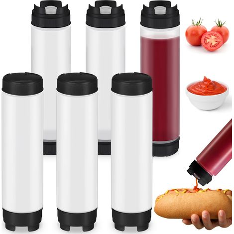 Sabary - Paquete de 6 botellas de plástico invertidas, 473 ml (16 oz), dispensador con válvula grande, diseño inverso, cierre automático para restaurantes y cocinas (1/5)