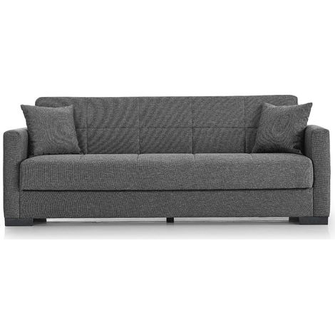 Canapé-lit 3 places clic-clac en tissu gris canapé sofa convertible - Longueur 212 x Hauteur 81 x Profondeur 73 cm (1/3)