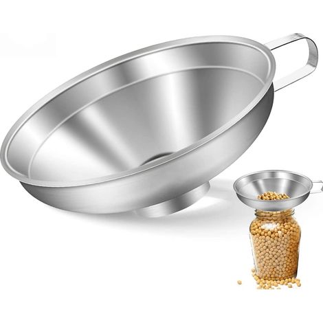 Entonnoir de cuisine en acier inoxydable, entonnoir de confiture avec anse, idéal pour transformer des épices, des liquides, des poudres, des haricots, des confitures (grand) (1/5)