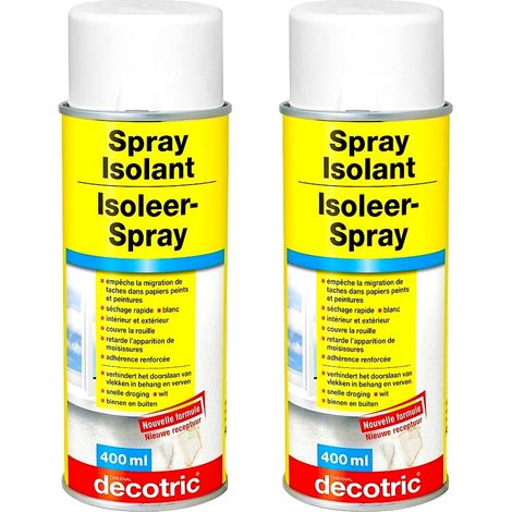 Spray isolant anti-humidité et nicotine blanc – Lot de 2 – 400 ml – Pour supports PVC, bois et métaux rouillés – Decotric